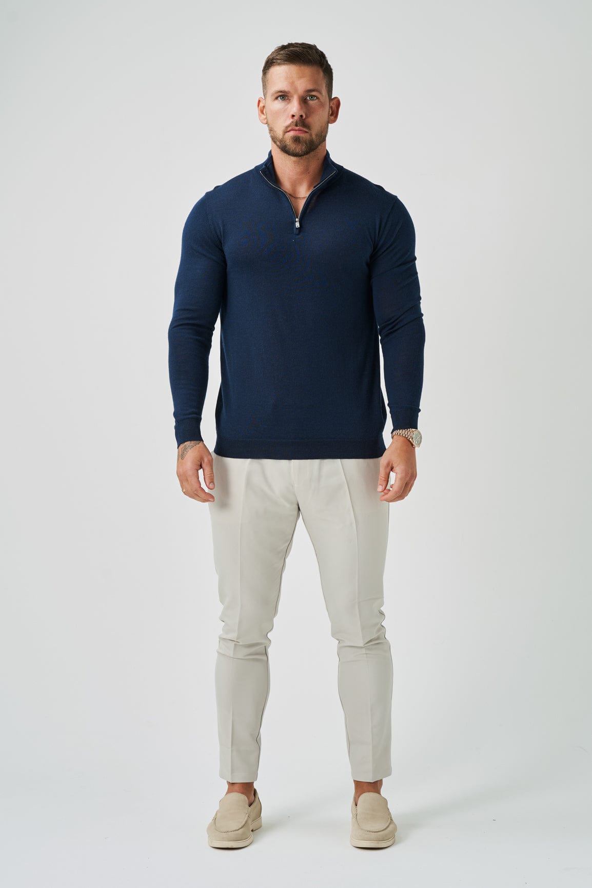 Legend London KNITWEAR KNIT QUARTER ZIP SWEATER - NAVY