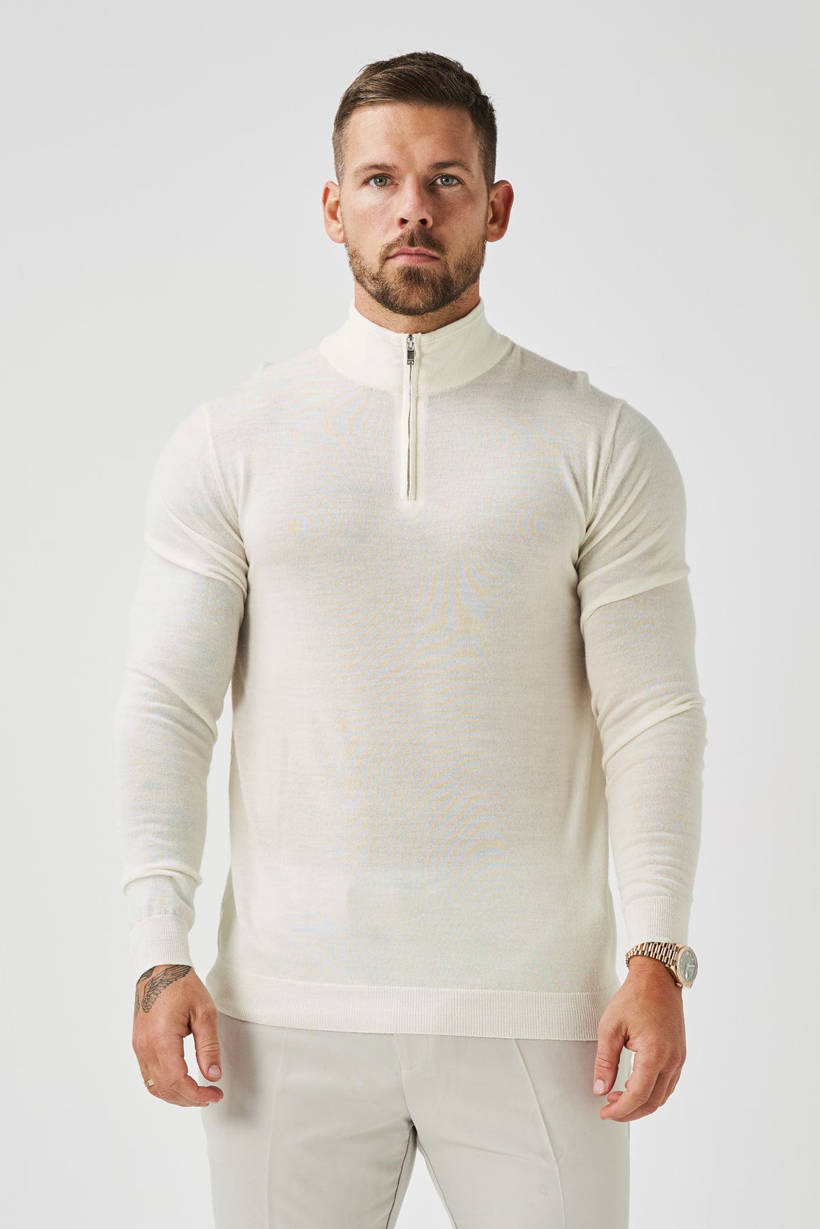 KNIT QUARTER ZIP SWEATER - OFF WHITE – Legend London