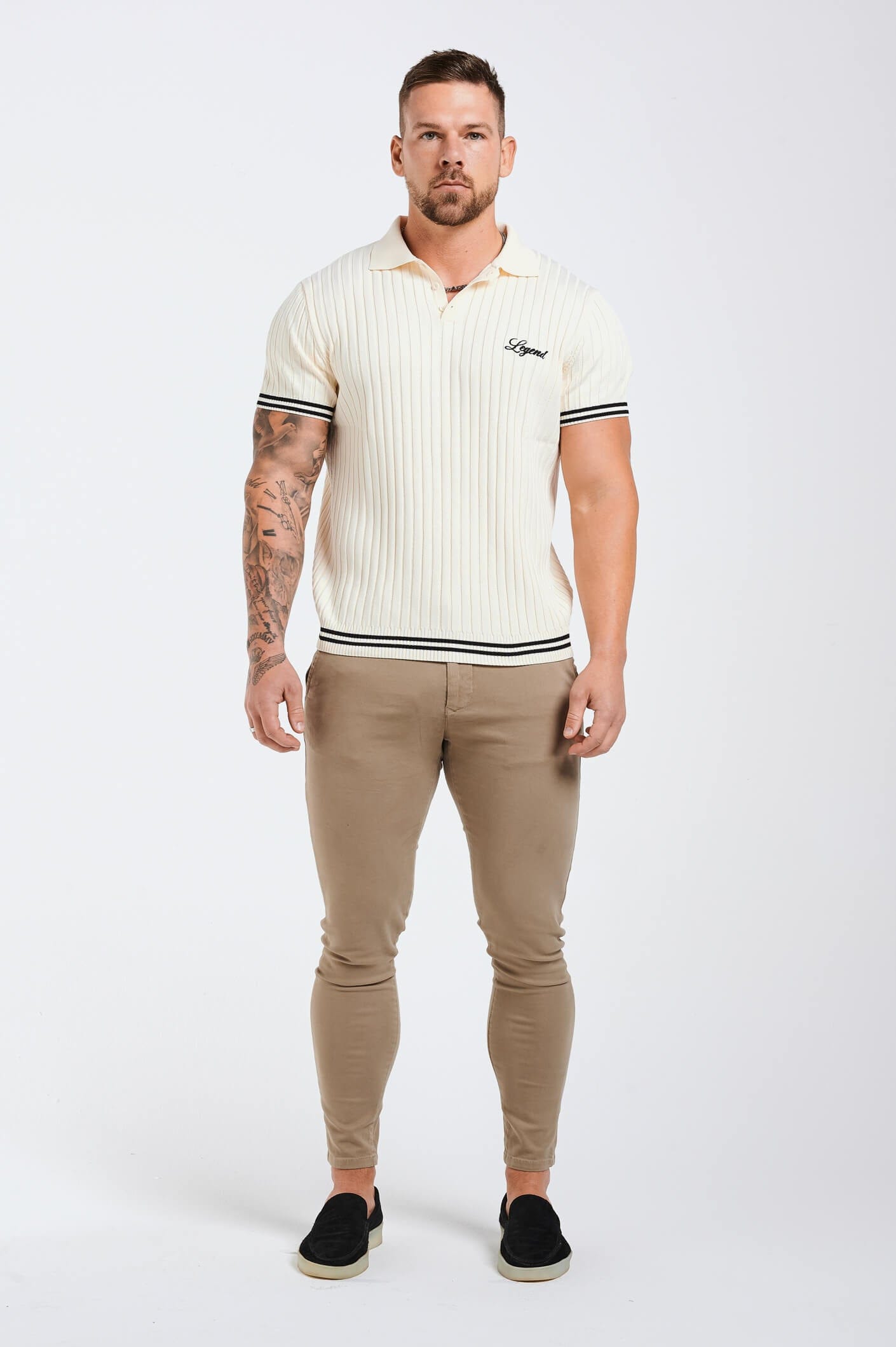 Legend London KNITWEAR KNITTED SPORTS RIBBED POLO - CREAM