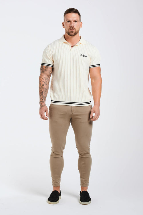 Legend London KNITWEAR KNITTED SPORTS RIBBED POLO - CREAM