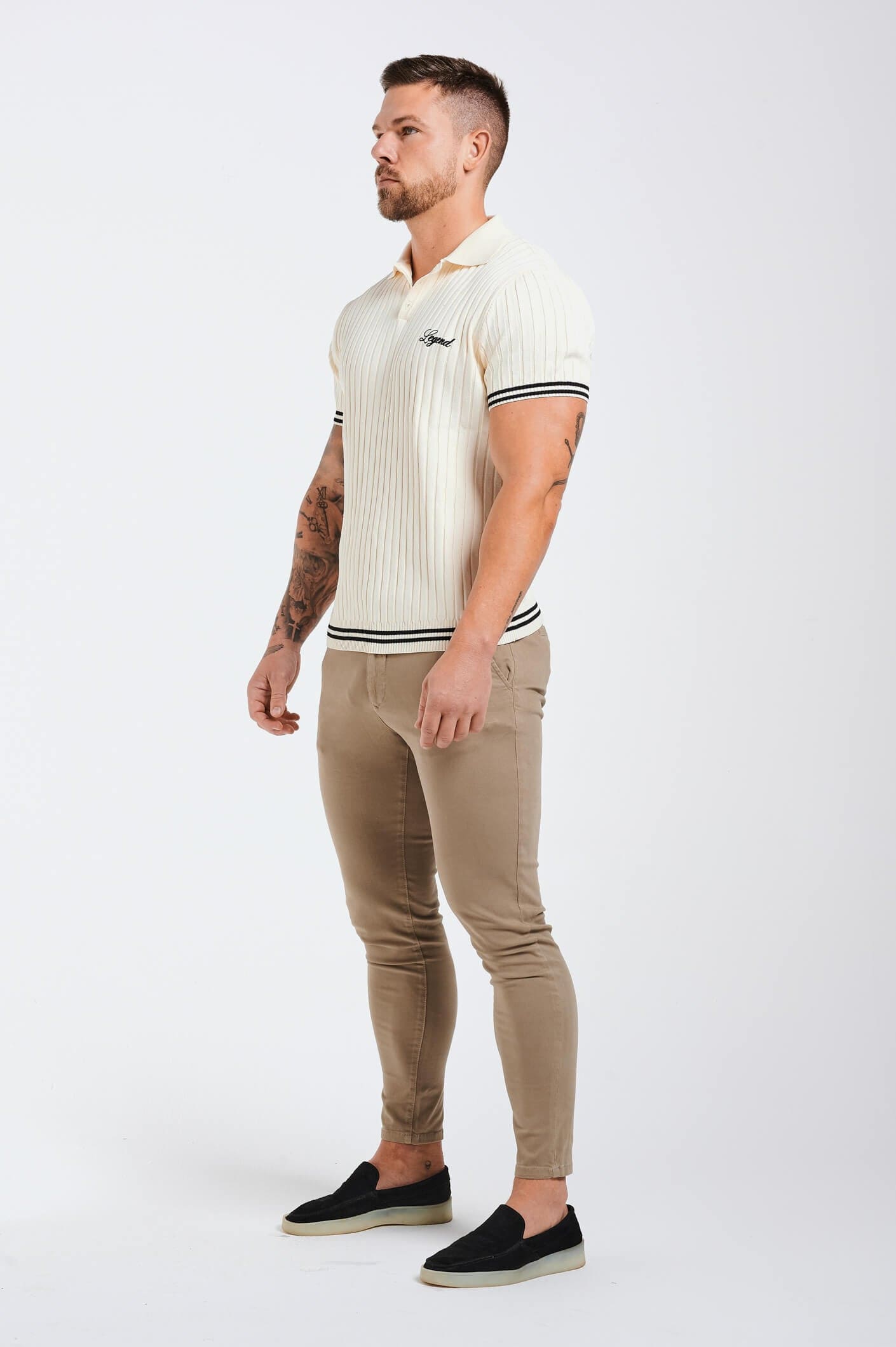 Legend London KNITWEAR KNITTED SPORTS RIBBED POLO - CREAM