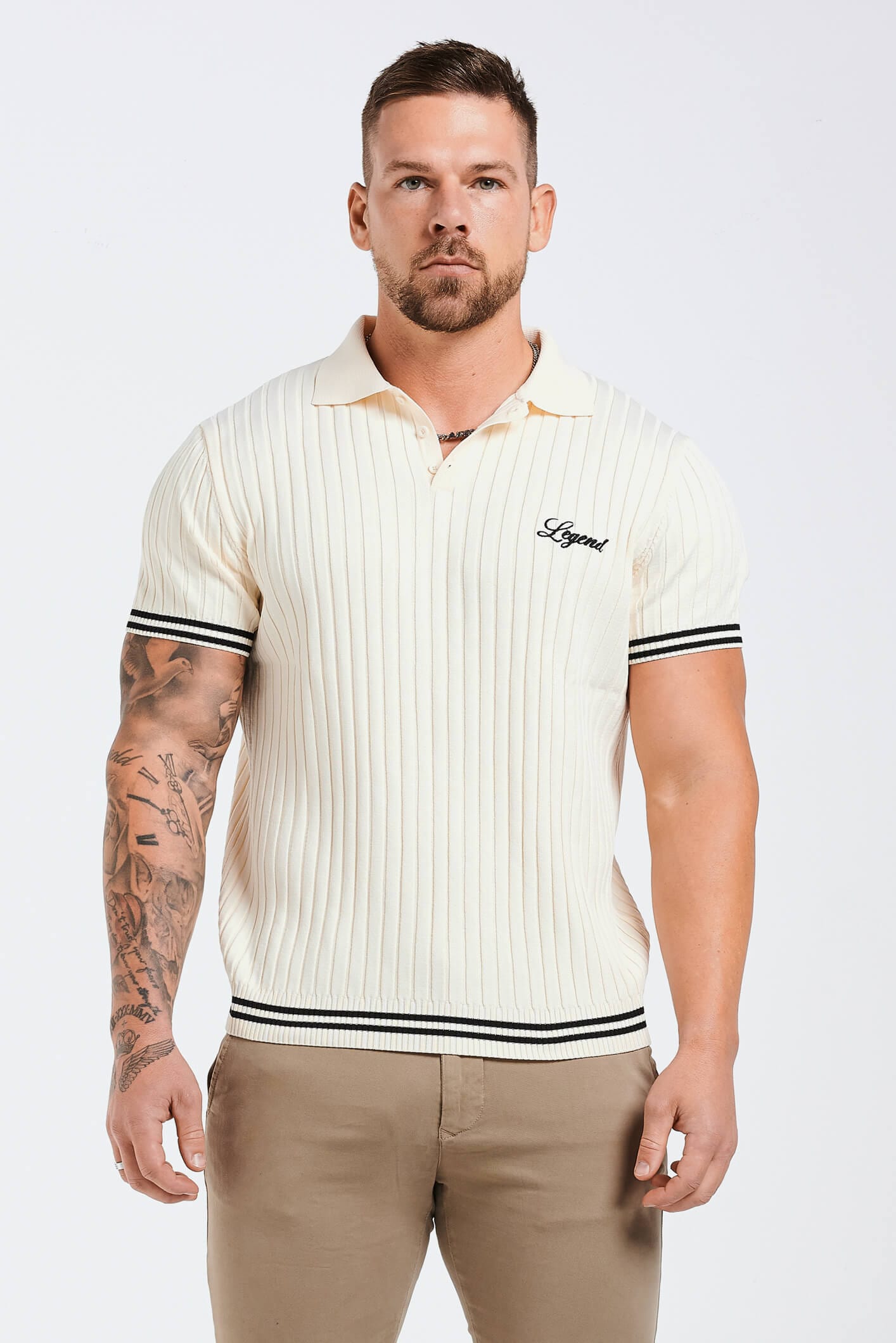 Legend London KNITWEAR KNITTED SPORTS RIBBED POLO - CREAM