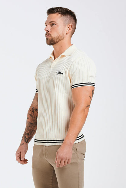 Legend London KNITWEAR KNITTED SPORTS RIBBED POLO - CREAM