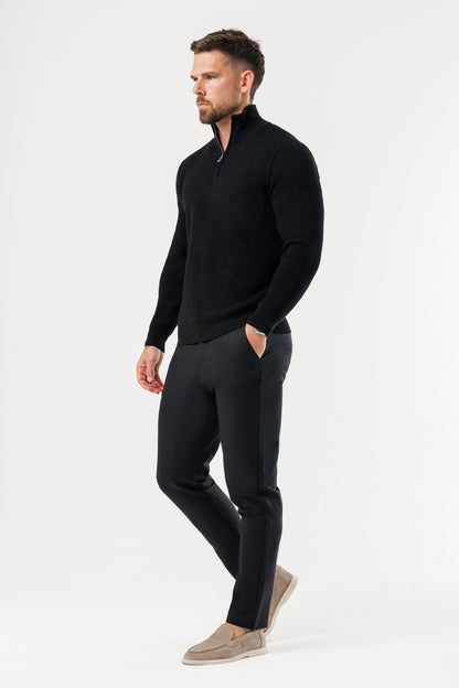 Legend London KNITWEAR RIDGE KNIT QUARTER ZIP - BLACK