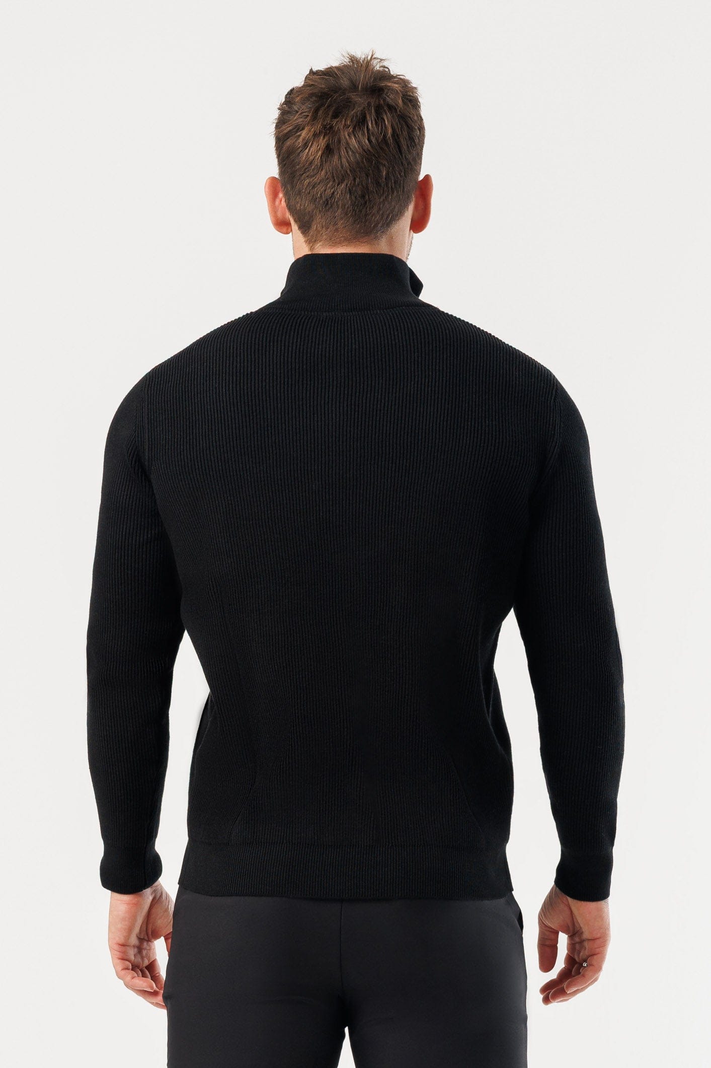 RIDGE KNIT QUARTER ZIP - BLACK – Legend London