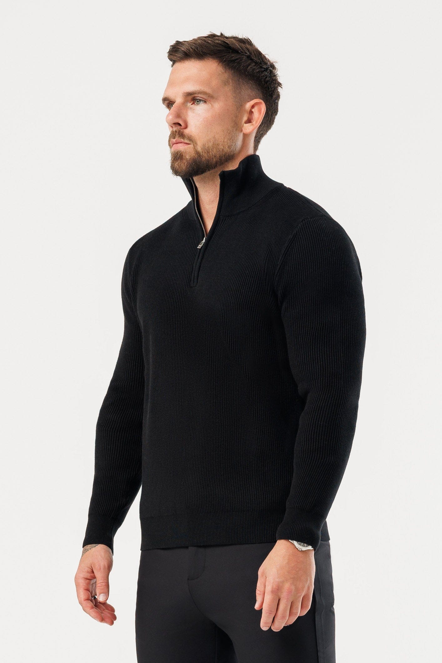 RIDGE KNIT QUARTER ZIP - BLACK – Legend London
