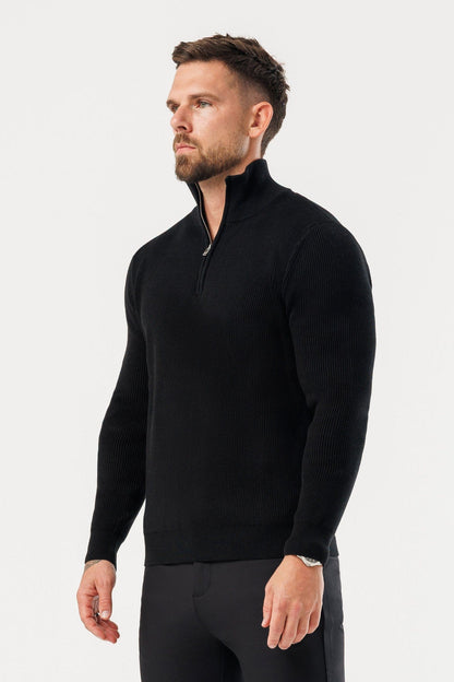 Legend London KNITWEAR RIDGE KNIT QUARTER ZIP - BLACK