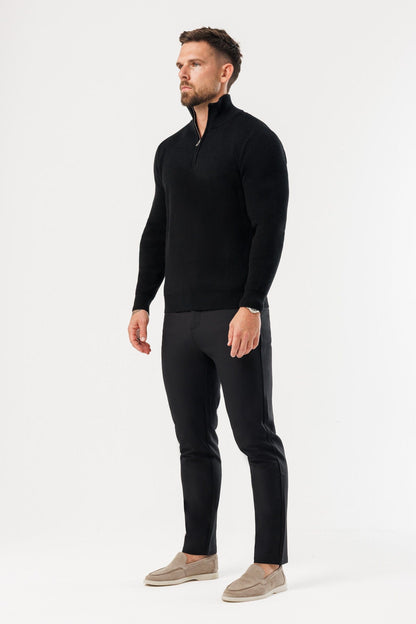 Legend London KNITWEAR RIDGE KNIT QUARTER ZIP - BLACK