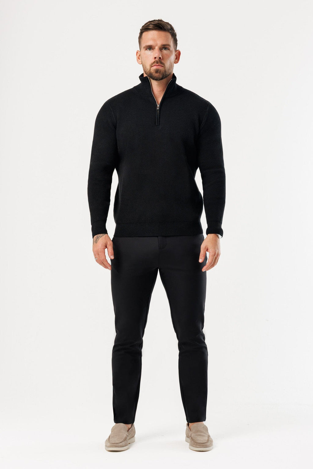 Legend London KNITWEAR RIDGE KNIT QUARTER ZIP - BLACK