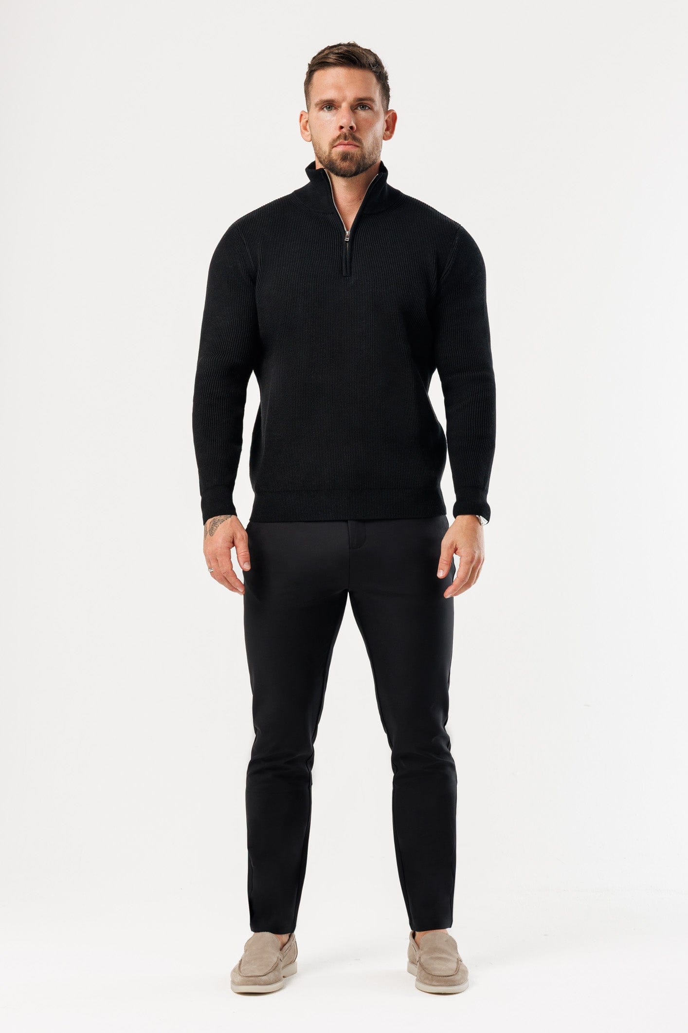 Legend London KNITWEAR RIDGE KNIT QUARTER ZIP - BLACK