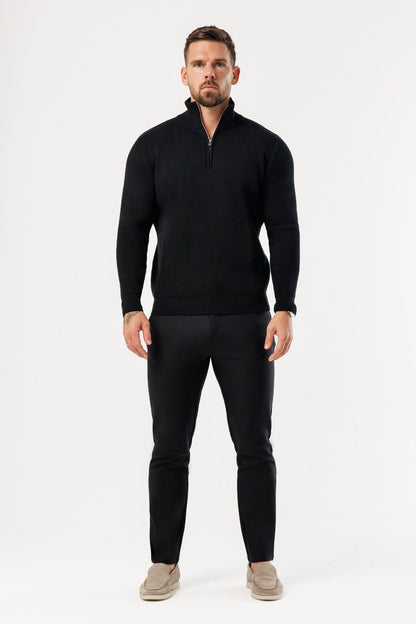 Legend London KNITWEAR RIDGE KNIT QUARTER ZIP - BLACK