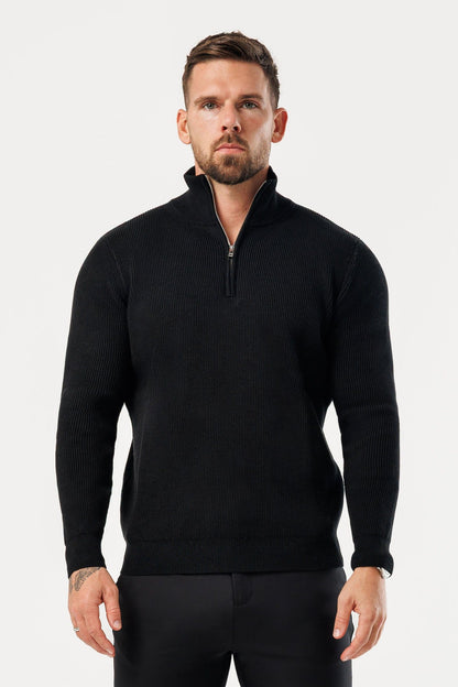 Legend London KNITWEAR RIDGE KNIT QUARTER ZIP - BLACK