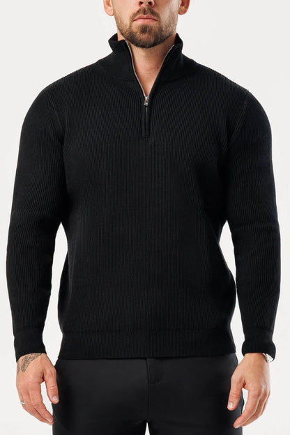 Legend London KNITWEAR RIDGE KNIT QUARTER ZIP - BLACK
