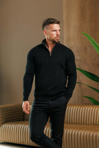 Legend London KNITWEAR RIDGE KNIT QUARTER ZIP - BLACK