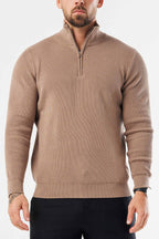 Legend London KNITWEAR RIDGE KNIT QUARTER ZIP - BROWN