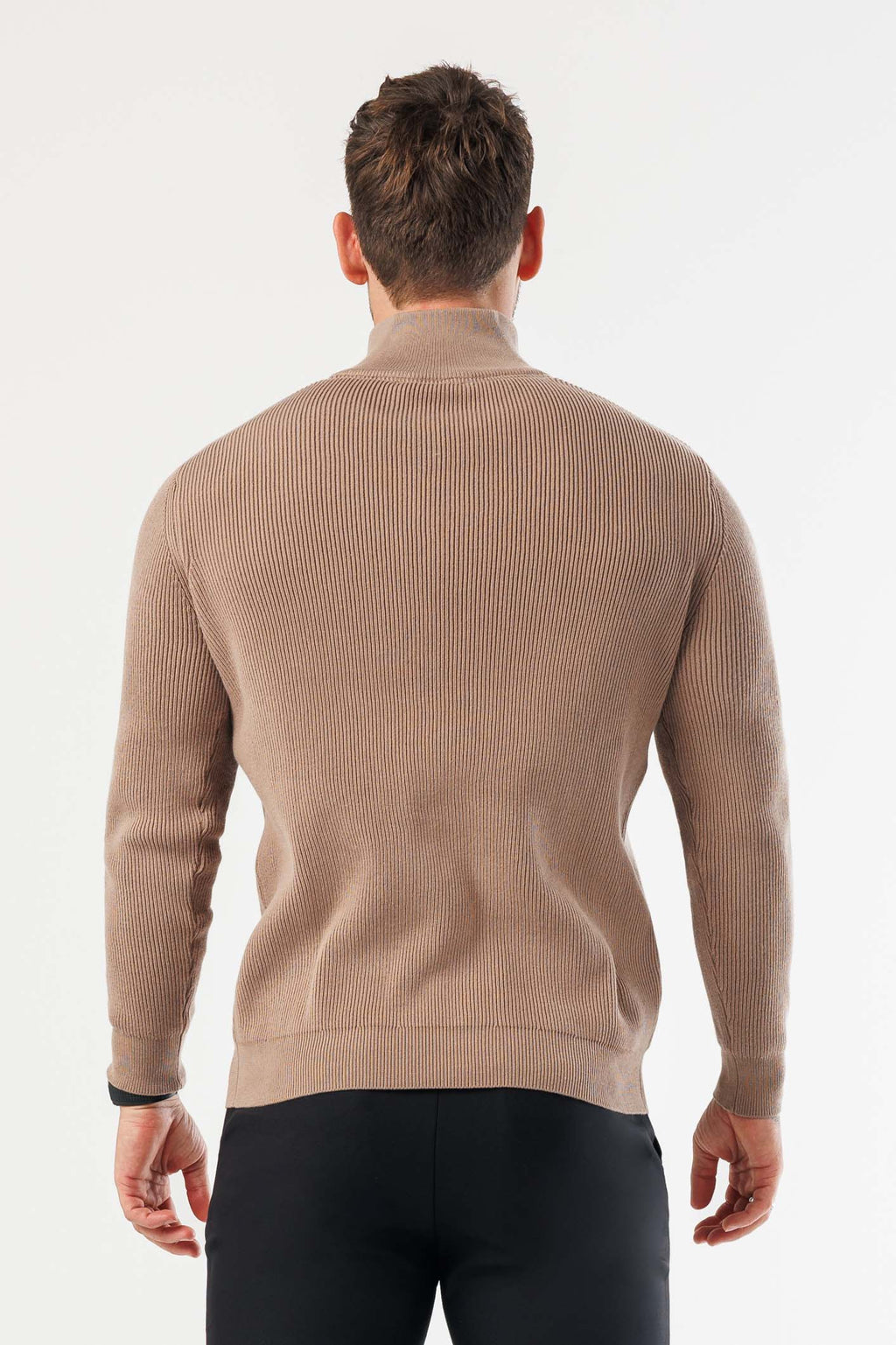 Legend London KNITWEAR RIDGE KNIT QUARTER ZIP - BROWN