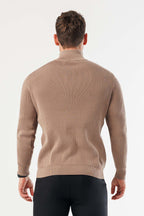 Legend London KNITWEAR RIDGE KNIT QUARTER ZIP - BROWN