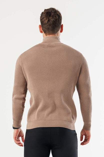 Legend London KNITWEAR RIDGE KNIT QUARTER ZIP - BROWN