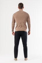 Legend London KNITWEAR RIDGE KNIT QUARTER ZIP - BROWN