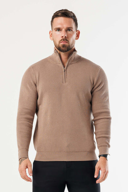 Legend London KNITWEAR RIDGE KNIT QUARTER ZIP - BROWN