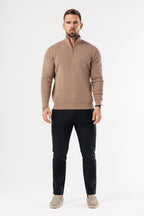 Legend London KNITWEAR RIDGE KNIT QUARTER ZIP - BROWN