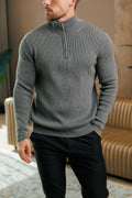 Legend London KNITWEAR RIDGE KNIT QUARTER ZIP - DARK GREY MARL