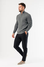 Legend London KNITWEAR RIDGE KNIT QUARTER ZIP - GREY MARL