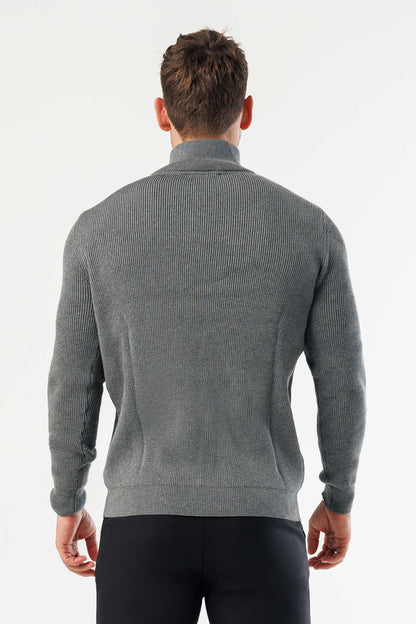 Legend London KNITWEAR RIDGE KNIT QUARTER ZIP - GREY MARL