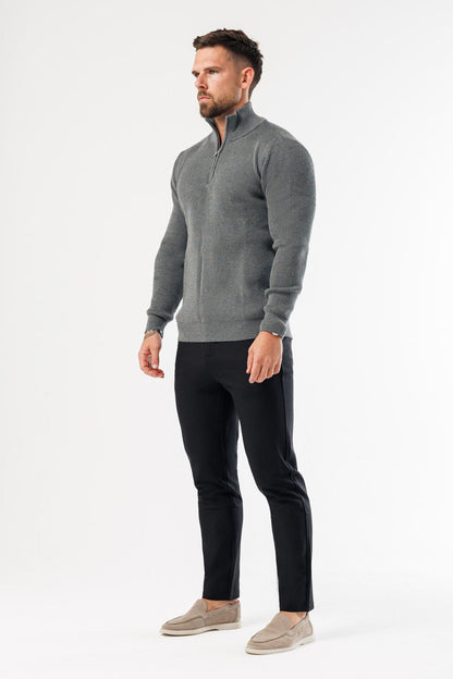 Legend London KNITWEAR RIDGE KNIT QUARTER ZIP - GREY MARL