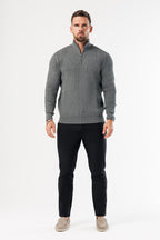 Legend London KNITWEAR RIDGE KNIT QUARTER ZIP - GREY MARL