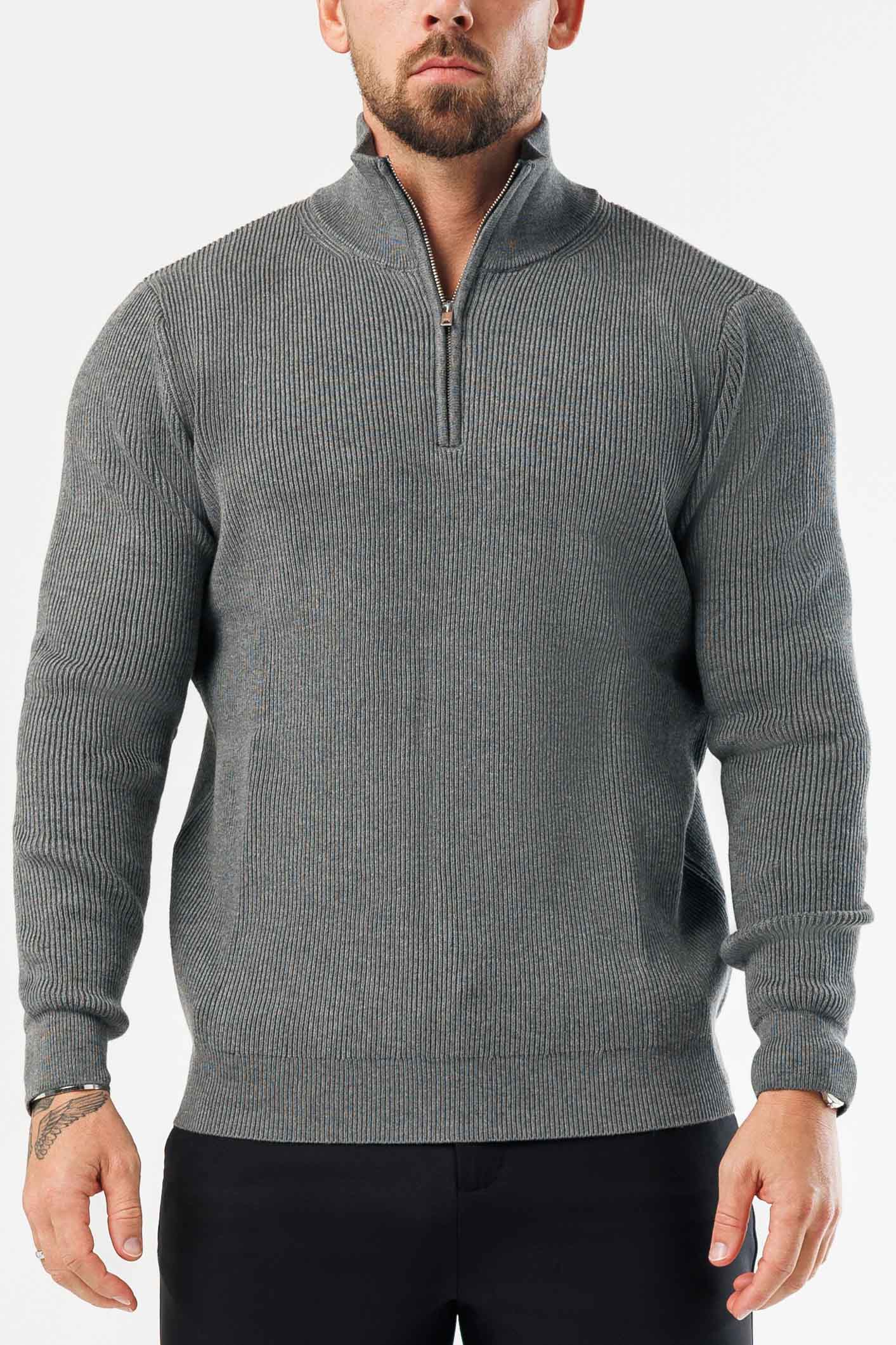 RIDGE KNIT QUARTER ZIP - DARK GREY MARL – Legend London