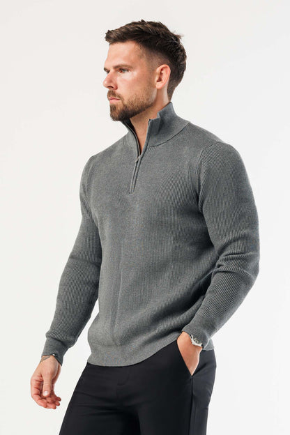 Legend London KNITWEAR RIDGE KNIT QUARTER ZIP - GREY MARL