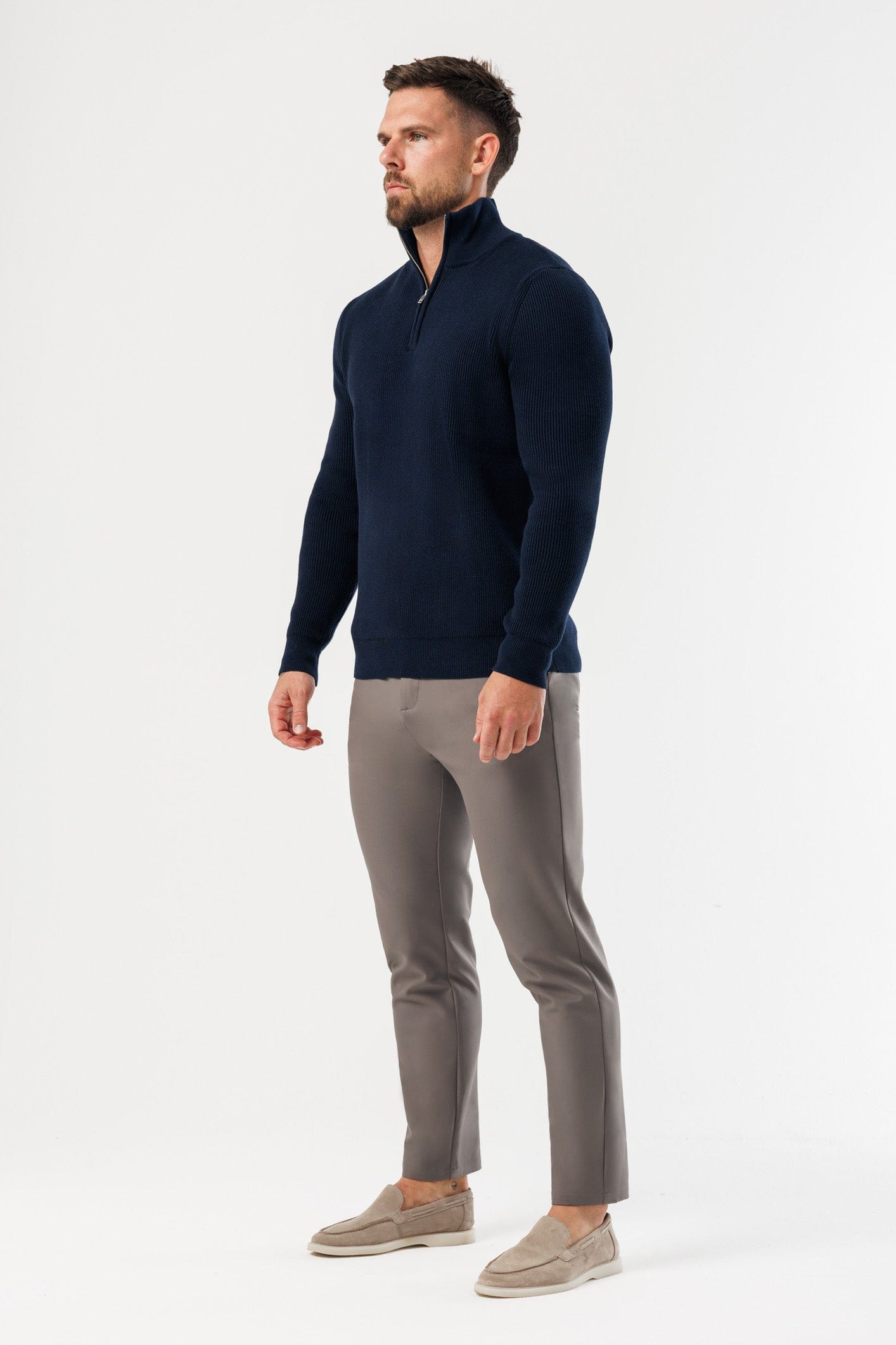 Legend London KNITWEAR RIDGE KNIT QUARTER ZIP - NAVY