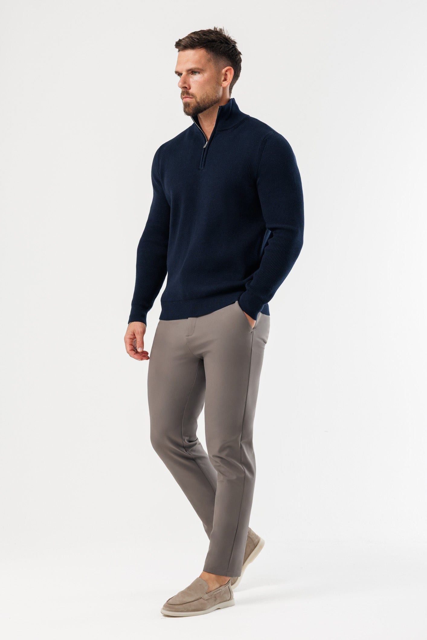 Legend London KNITWEAR RIDGE KNIT QUARTER ZIP - NAVY