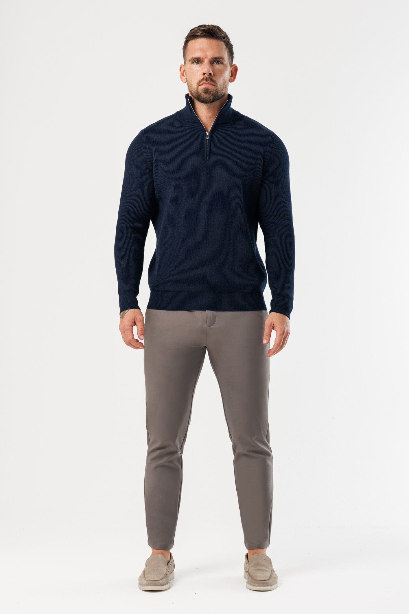 RIDGE KNIT QUARTER ZIP - NAVY – Legend London