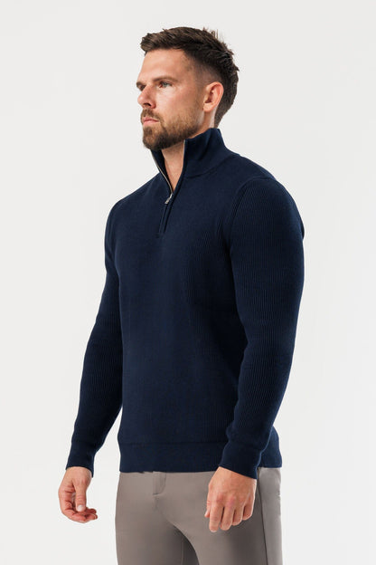 Legend London KNITWEAR RIDGE KNIT QUARTER ZIP - NAVY