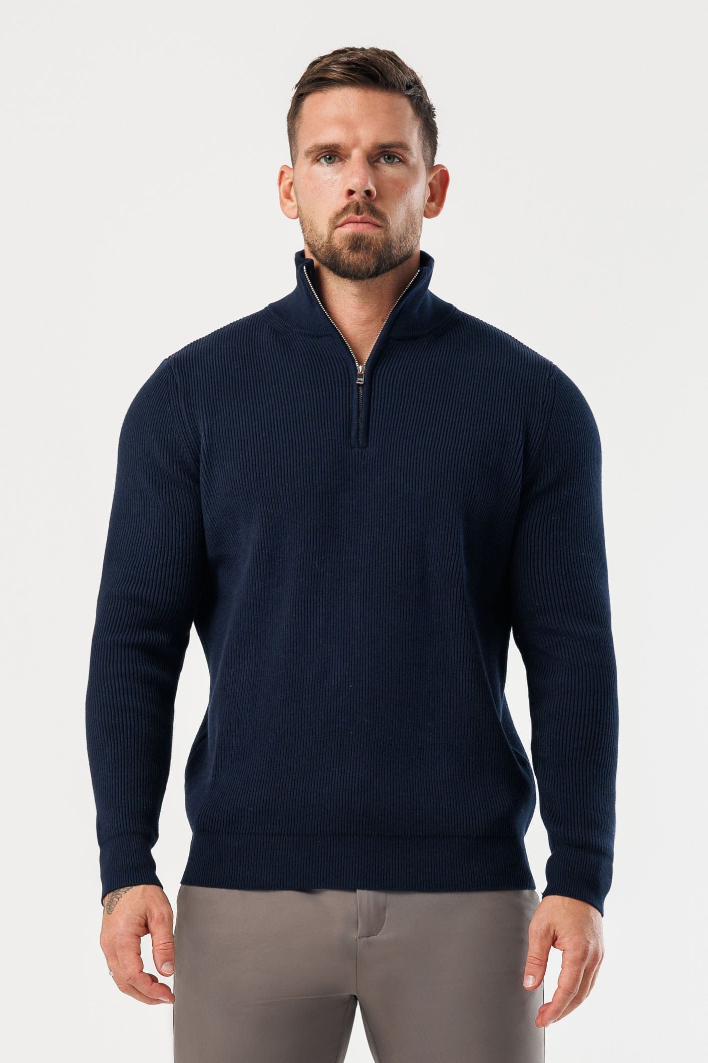 Legend London KNITWEAR RIDGE KNIT QUARTER ZIP - NAVY