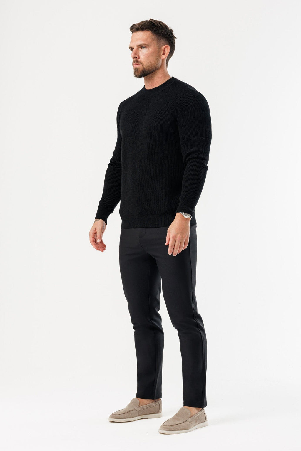 Legend London KNITWEAR RIDGE KNIT SWEATER - BLACK