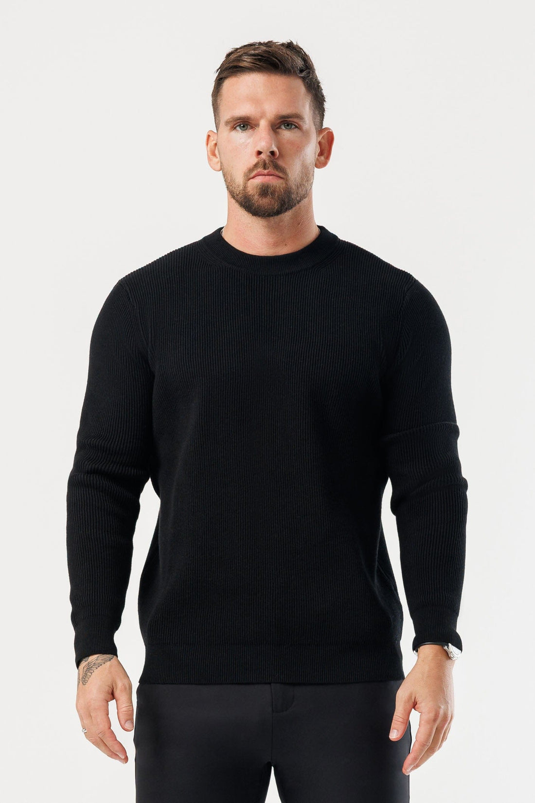 Legend London KNITWEAR RIDGE KNIT SWEATER - BLACK
