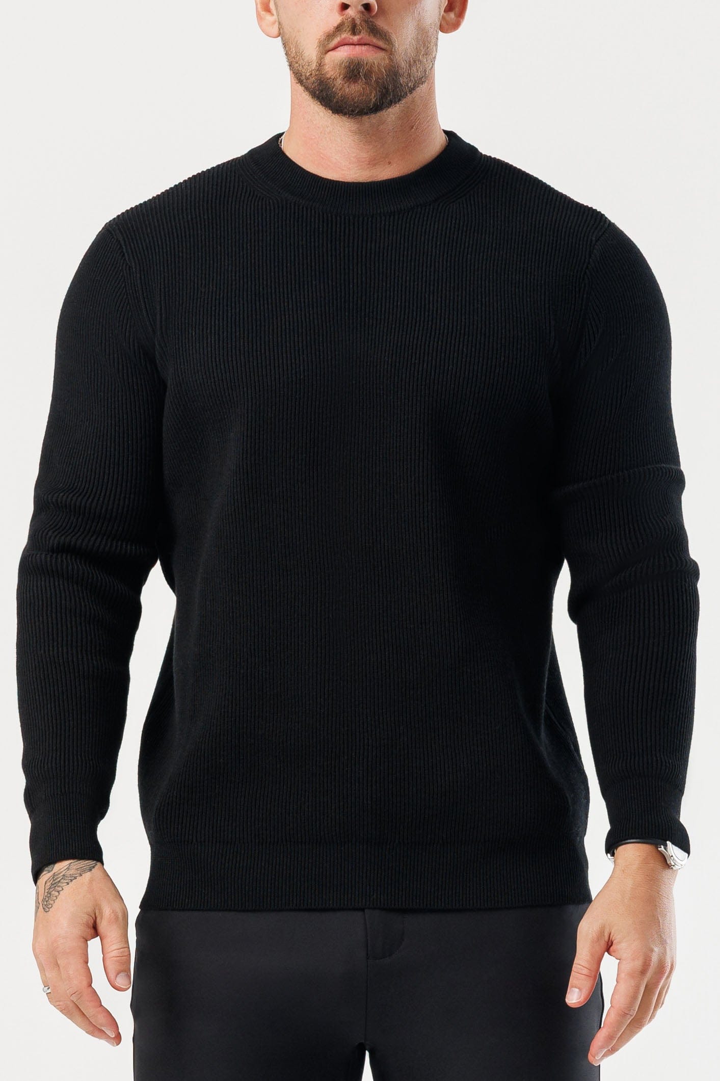 Legend London KNITWEAR RIDGE KNIT SWEATER - BLACK