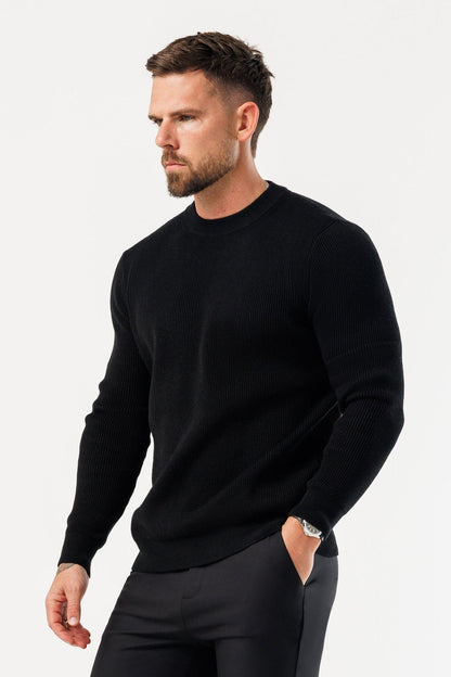 Legend London KNITWEAR RIDGE KNIT SWEATER - BLACK