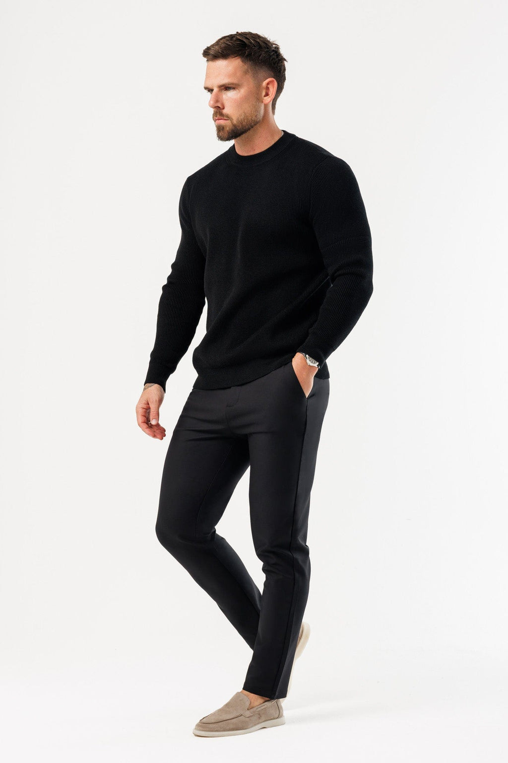 Legend London KNITWEAR RIDGE KNIT SWEATER - BLACK
