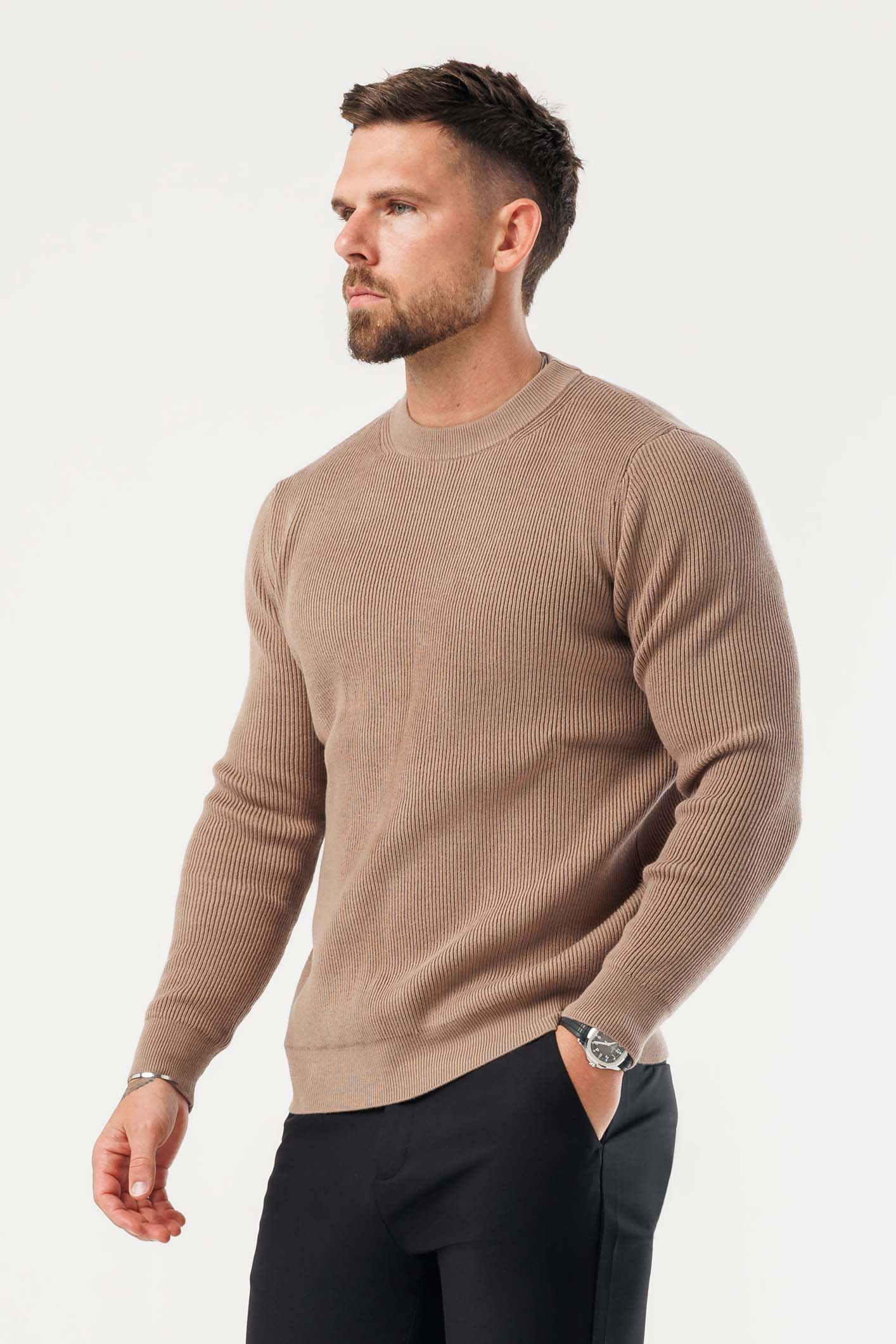 Legend London KNITWEAR RIDGE KNIT SWEATER - BROWN