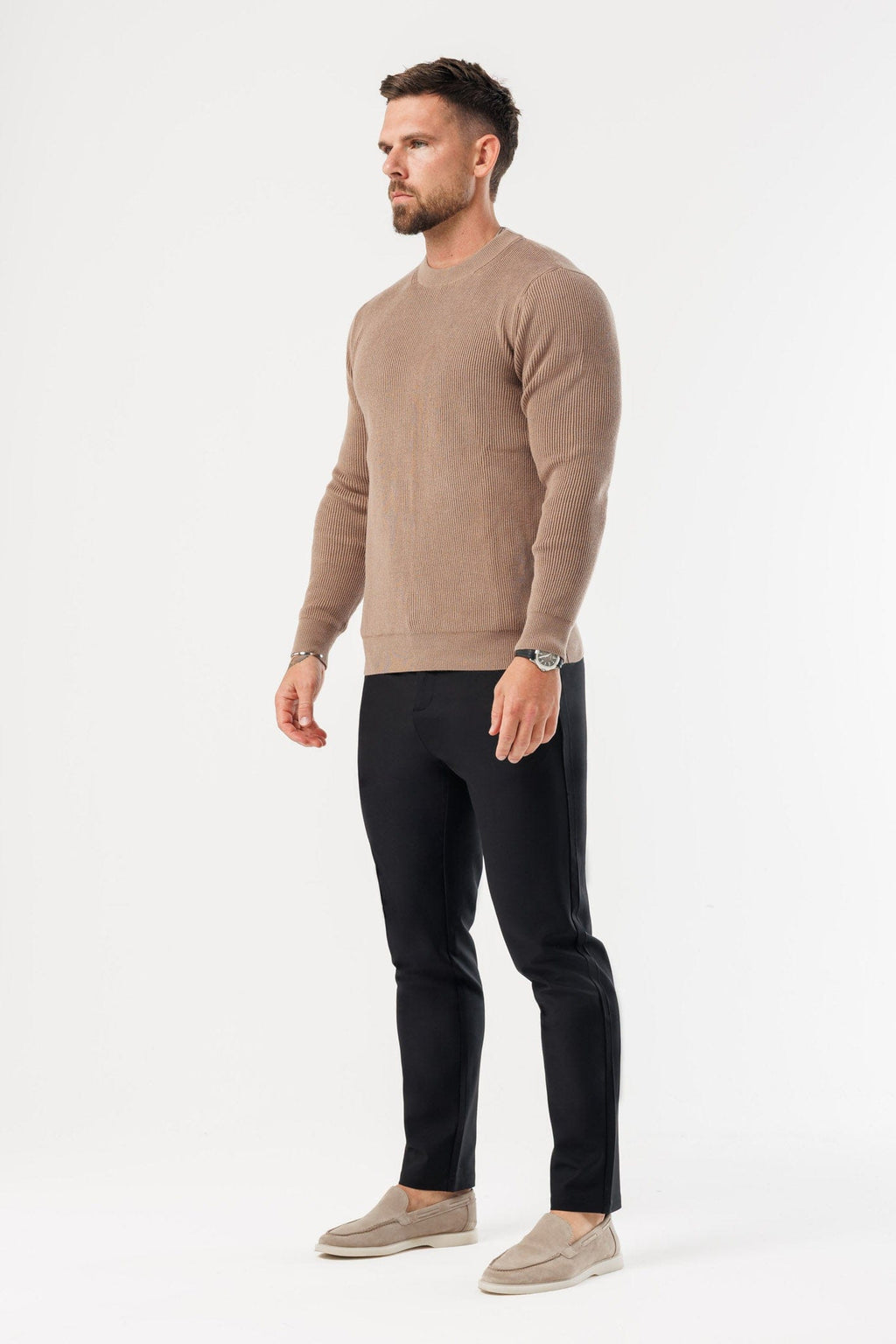 Legend London KNITWEAR RIDGE KNIT SWEATER - BROWN