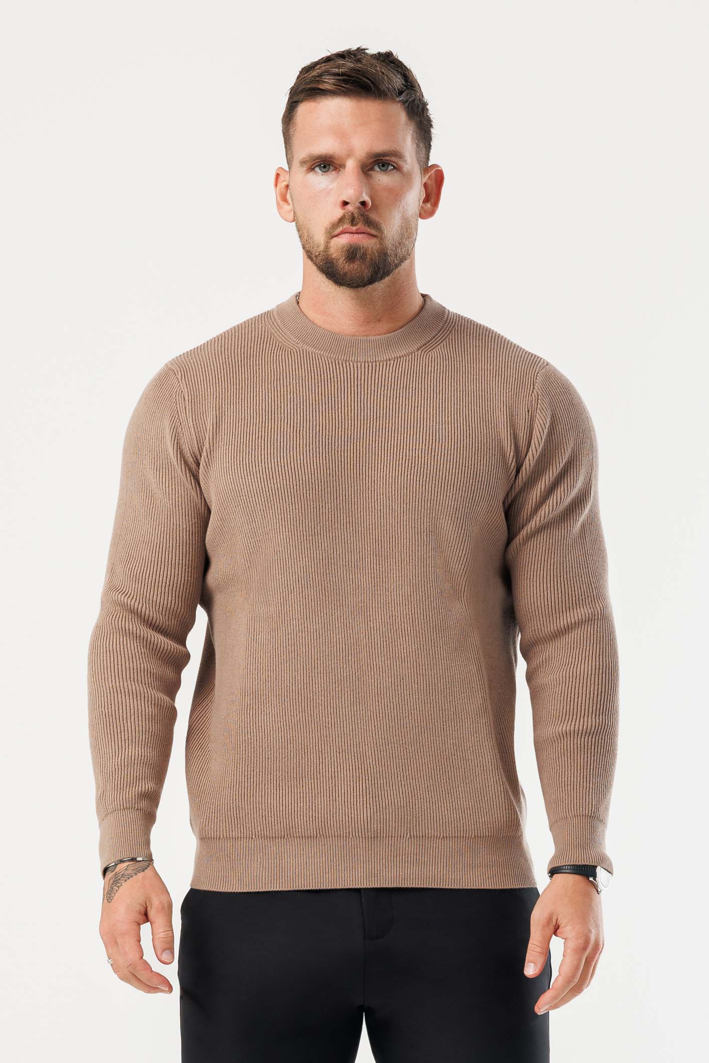 Legend London KNITWEAR RIDGE KNIT SWEATER - BROWN