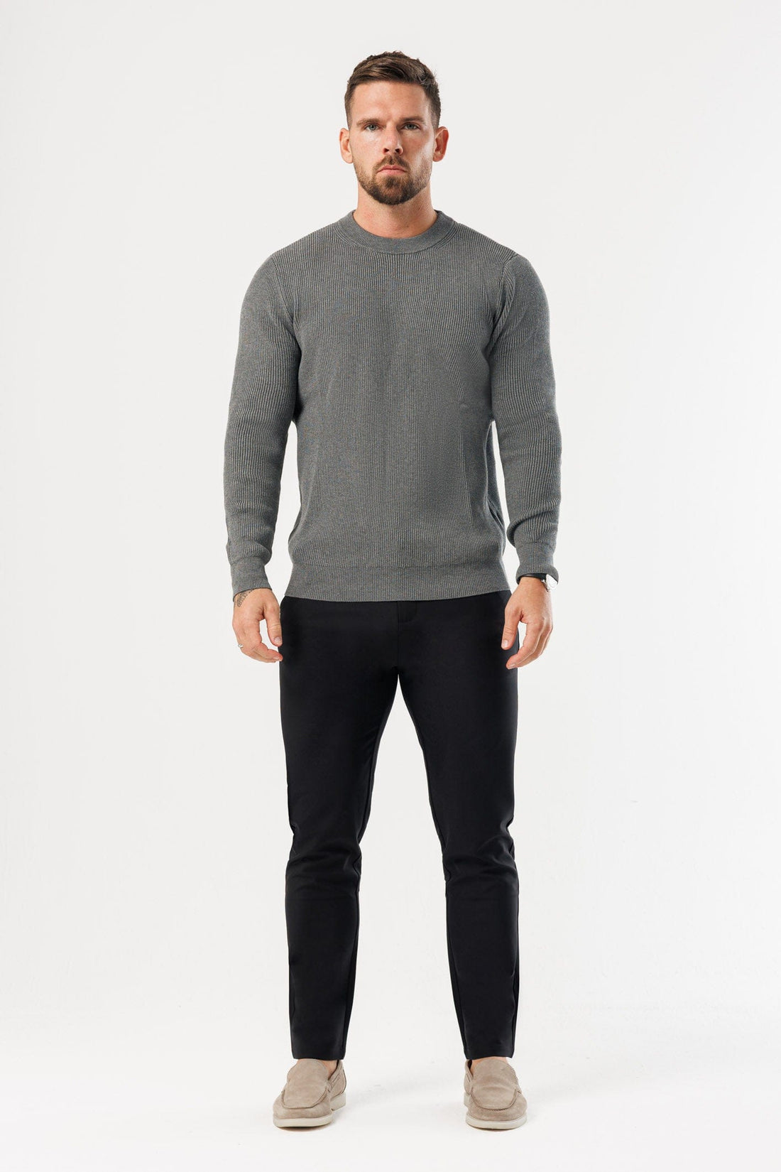 Legend London KNITWEAR RIDGE KNIT SWEATER - DARK GREY MARL