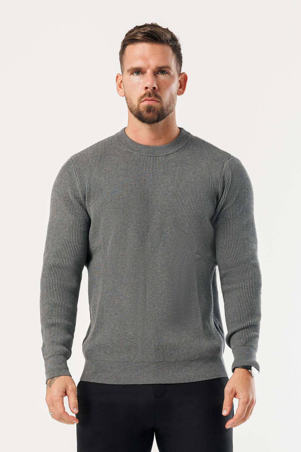 Legend London KNITWEAR RIDGE KNIT SWEATER - DARK GREY MARL