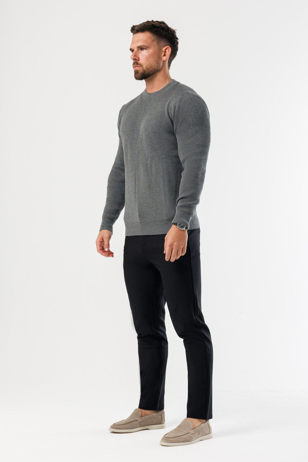 Legend London KNITWEAR RIDGE KNIT SWEATER - DARK GREY MARL