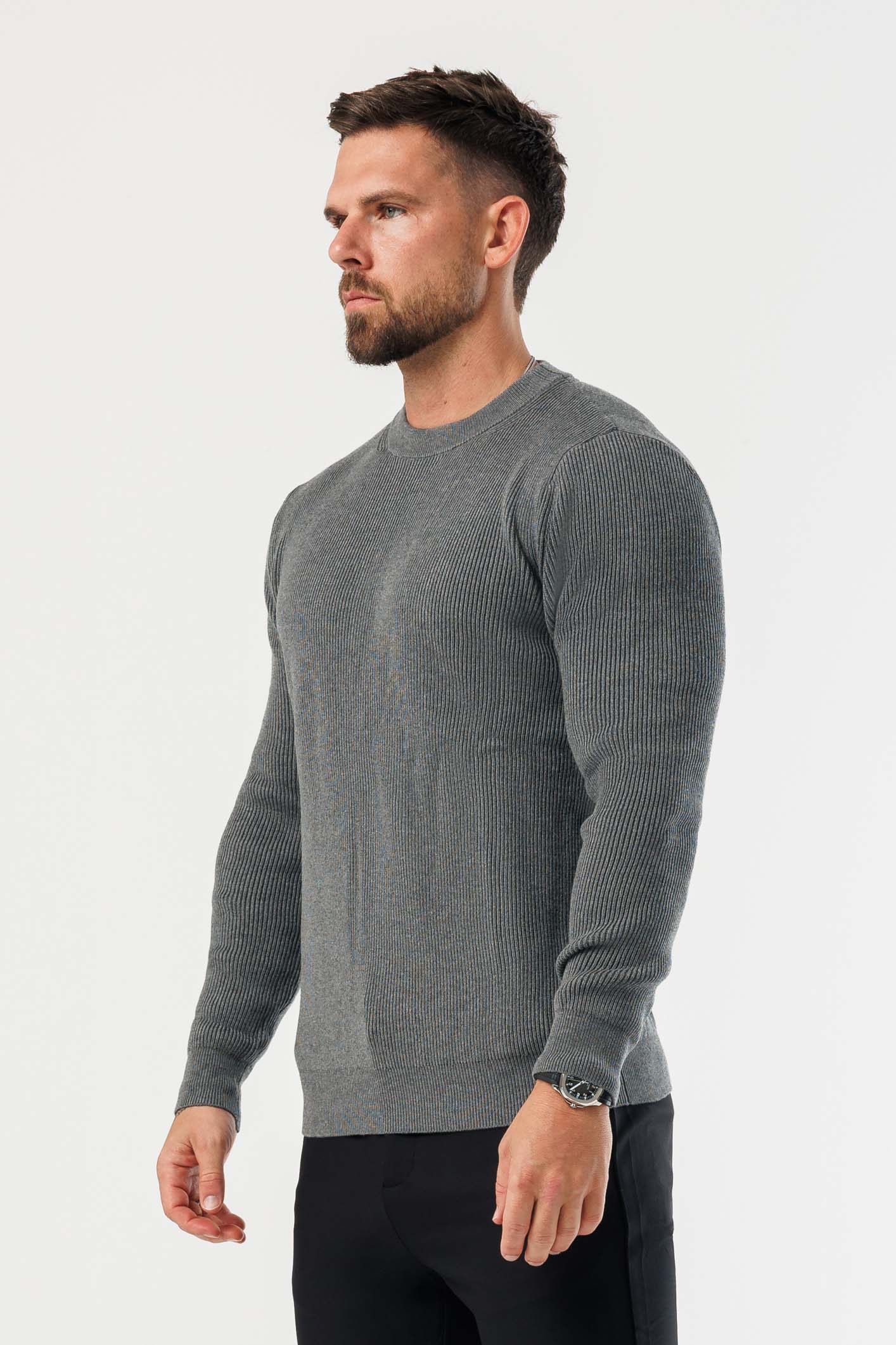 Legend London KNITWEAR RIDGE KNIT SWEATER - DARK GREY MARL