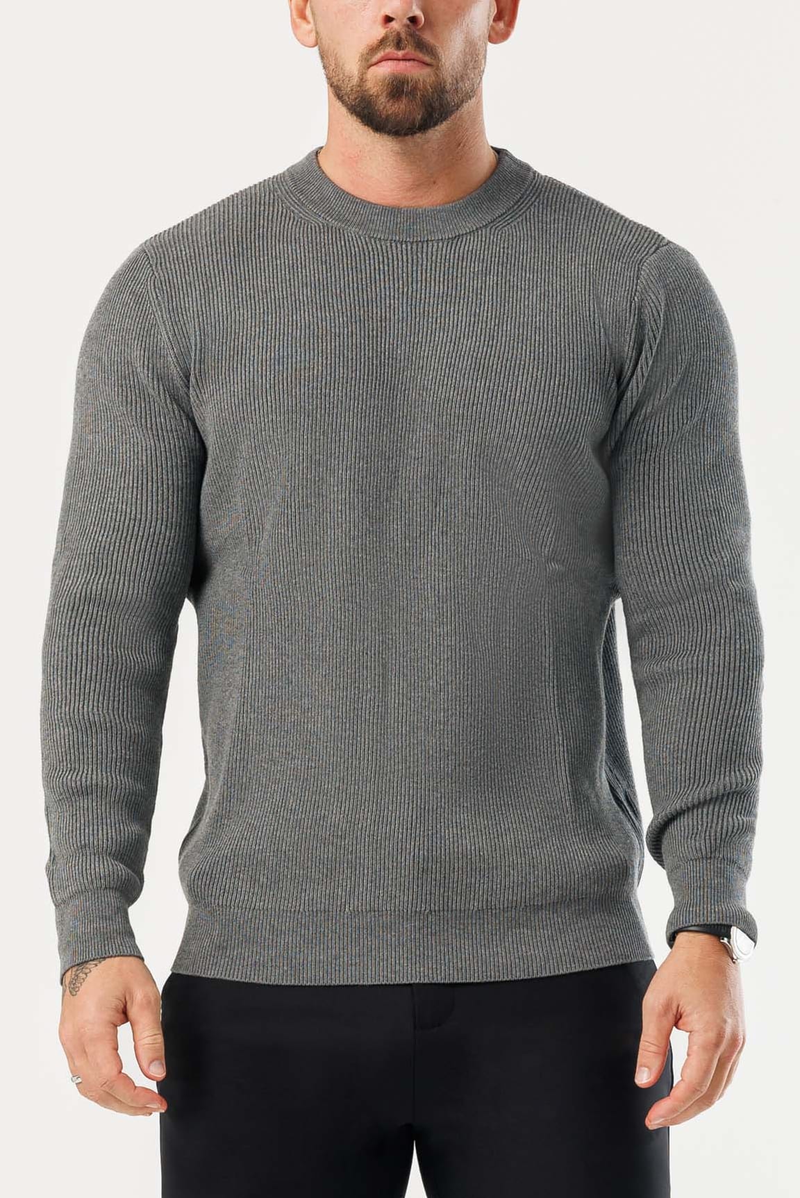 RIDGE KNIT SWEATER - DARK GREY MARL – Legend London
